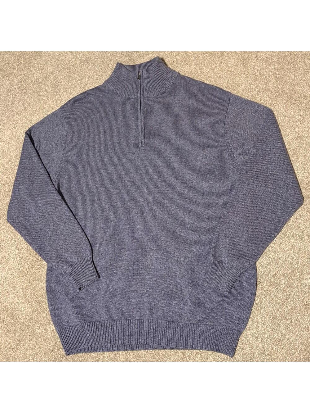 Mocotono Mens High Neck 1/4 Zip 100% Cotton Knit Sweater Gray Blue, Sz L Tall